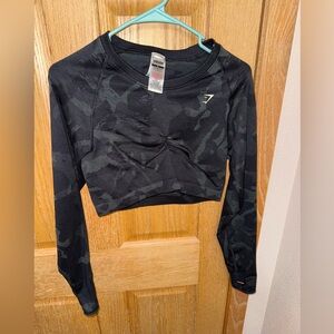 SOLD**Gymshark Black Camouflage Crop Top